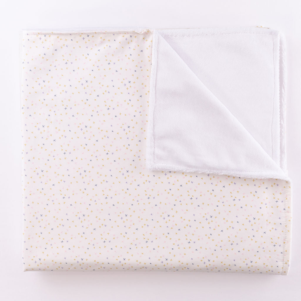 Little Tiny Hugs - Baby Blanket - Multi-colored Freehand X's on Ivory - Olli+Lime